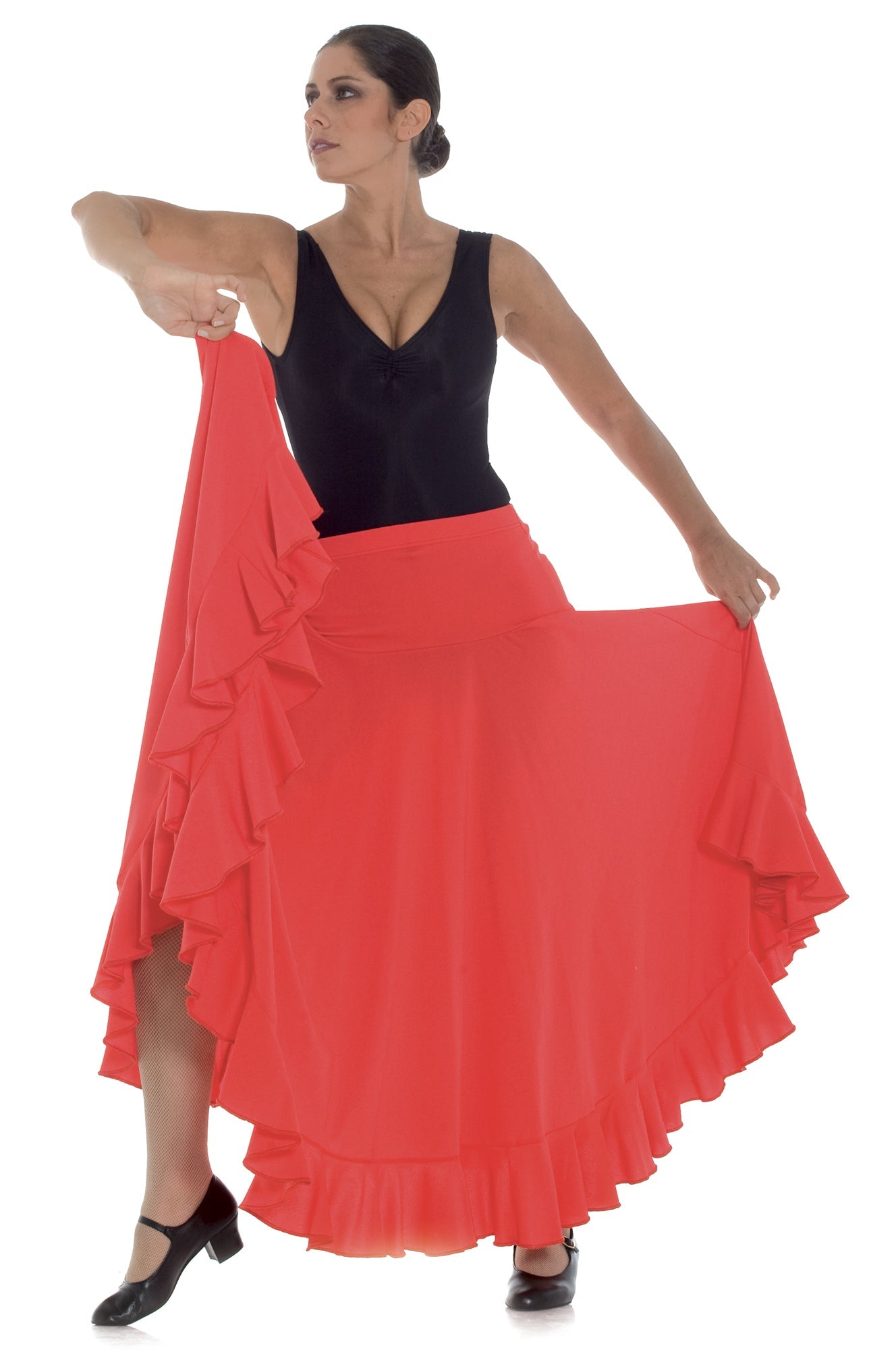 Gonna da spettacolo di danza flamenco rossa nera a pois 6 balze - Italia Gonna da spettacolo di danza flamenco rossa nera a pois 6 balze - Italia